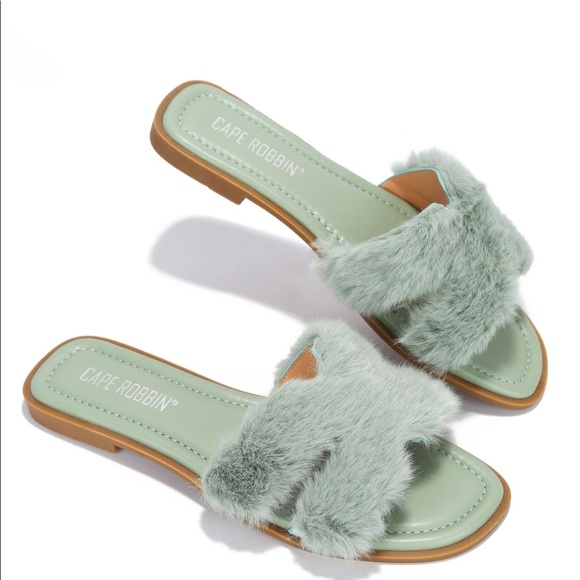 Shoes - Teal fur sandal